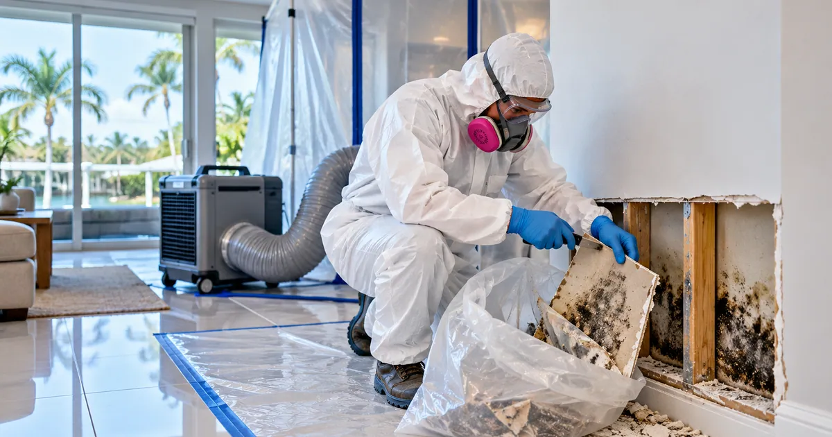 Closing-Day Mold Removal in Glen Ridge, FL — technician removing mold under containment